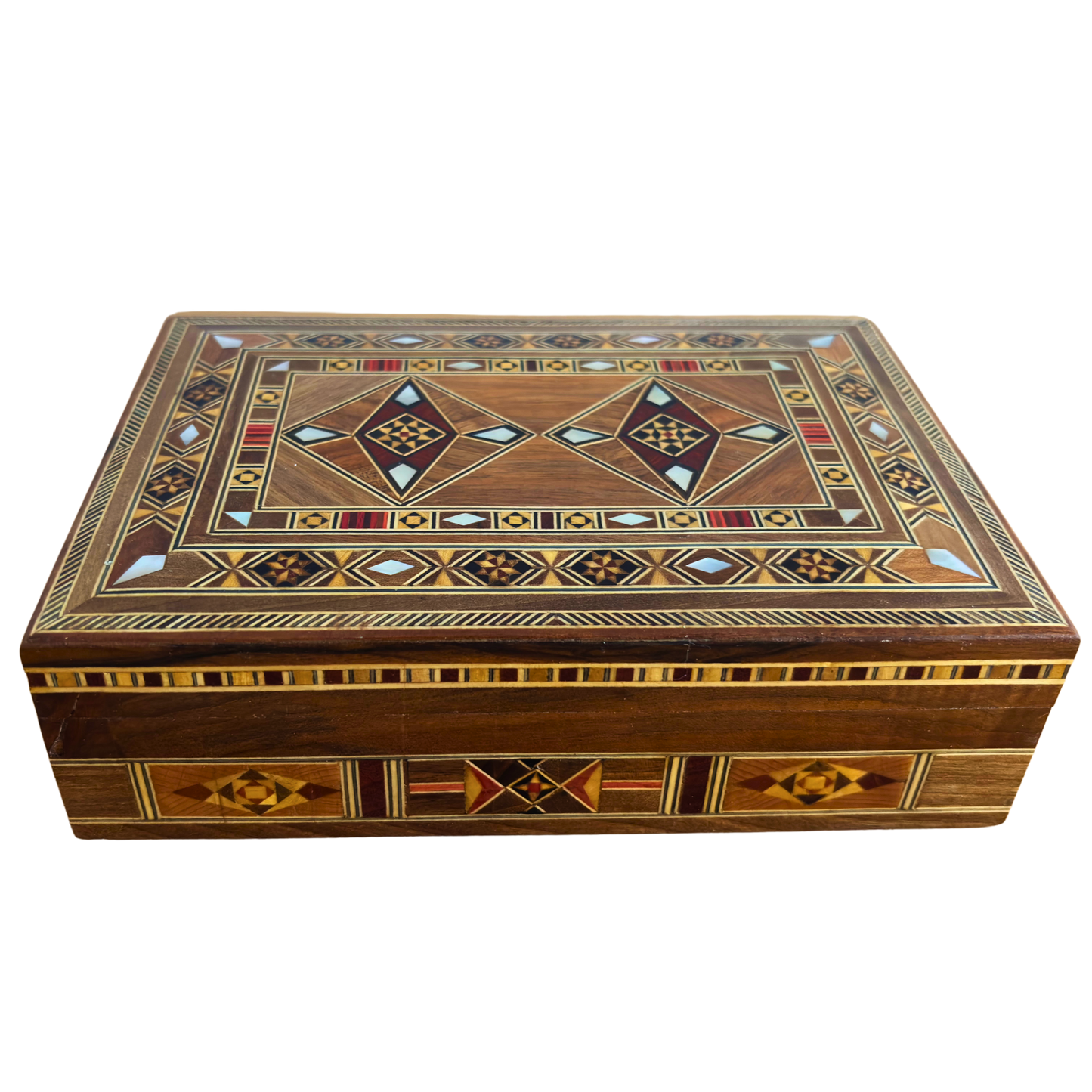 Handgefertigte Mosaik-Schmuckbox mit Perlmutt-Einlegearbeit, luxuriöse Holzschatulle für Erinnerungsstücke, damaszener Kunst – Limitierte Edition –