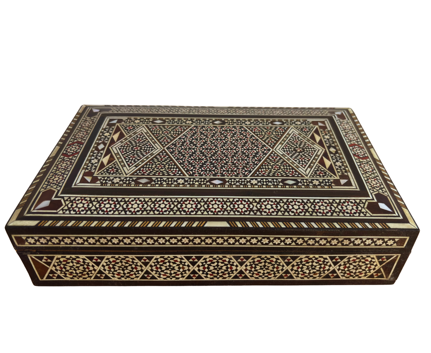 Vintage 1970 Damaszener Schmuckdose – Handgefertigter Holzschatz