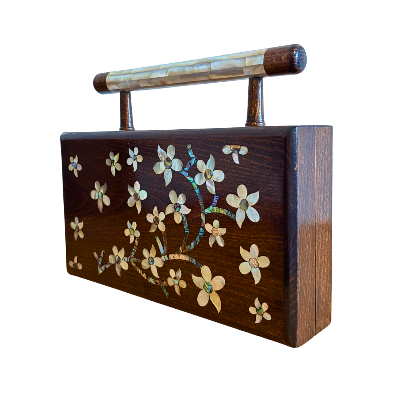 O Jasmim de Damasco – Bolsa Damasquina de Nogueira com Madrepérola e Forro em Brocado
