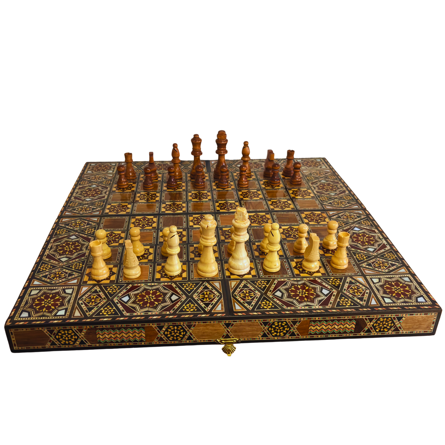 Handgemaakte Damascener Backgammon- & Schaaktafel door Gaby Al Dayeh – Meesterwerk met Parelmoerinleg