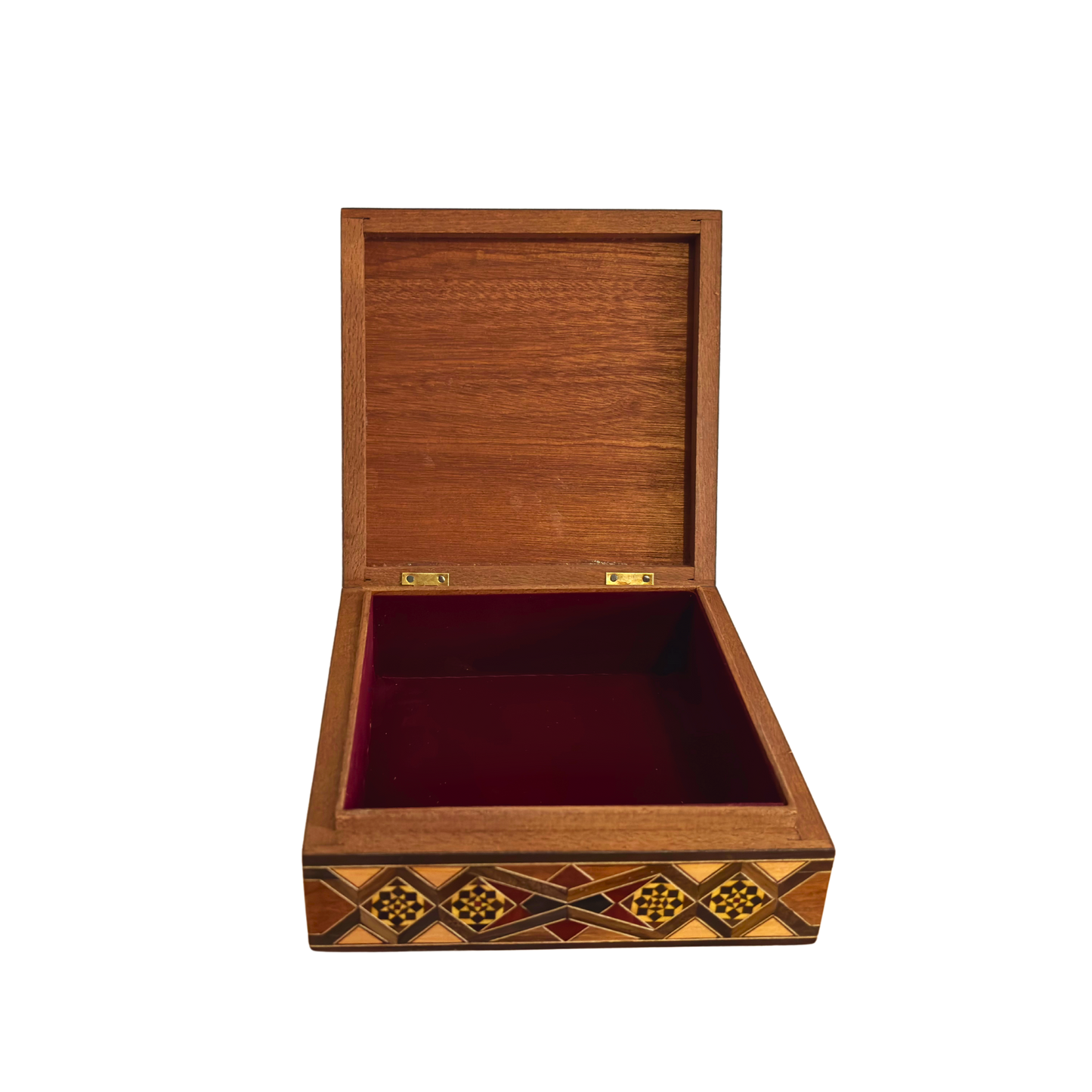 Handgefertigte Damaszener Mosaikbox von Meister Gaby Al Dayeh – Perlmutt & Samt Eleganz