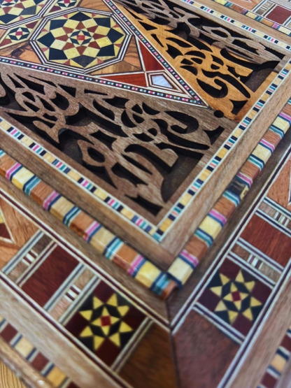 Elegante caixa grande de mosaico – Baú de madeira feito à mão para joias e recordações com forro de veludo