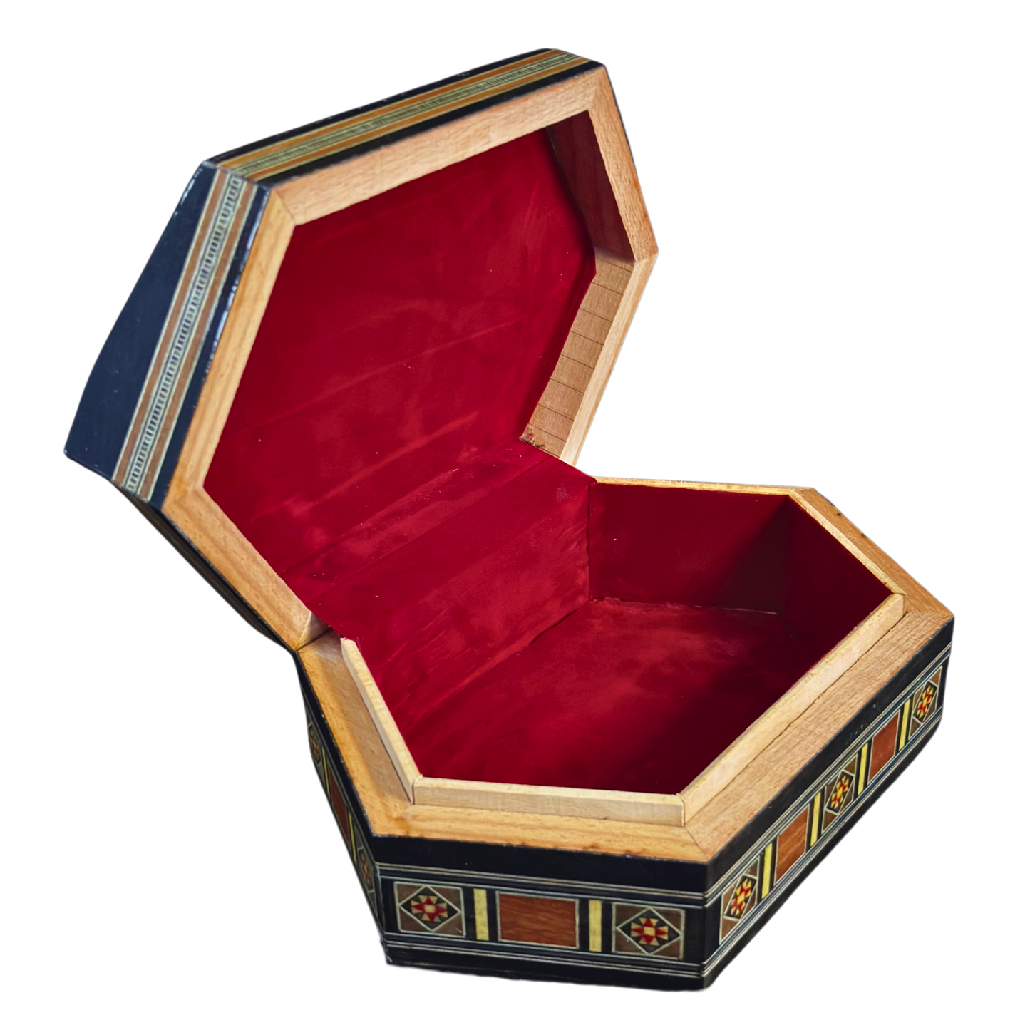 Handcrafted Damascene Mosaic Box – Mother of Pearl & Velvet Harmony