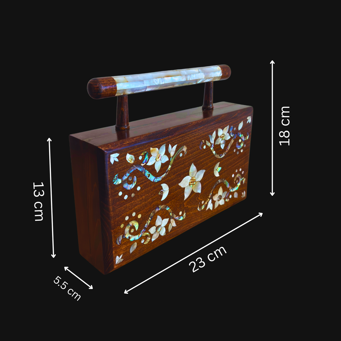 Sham – Lüks Şam El Çantası, Çiçek Motifli Sedef İşleme ve Brokar Astar
