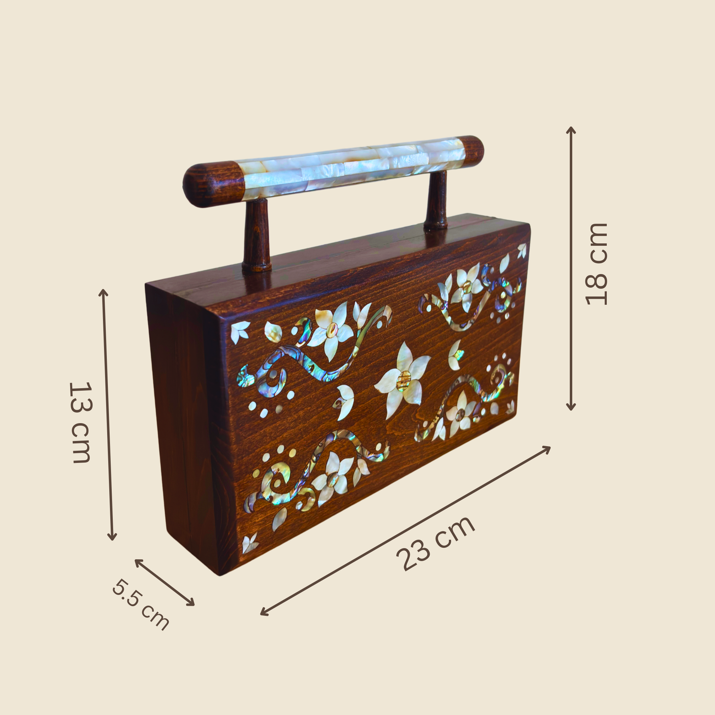 Sham – Luxuriöse Damaszener Clutch mit Blumen-Perlmutt & Brokatfutter