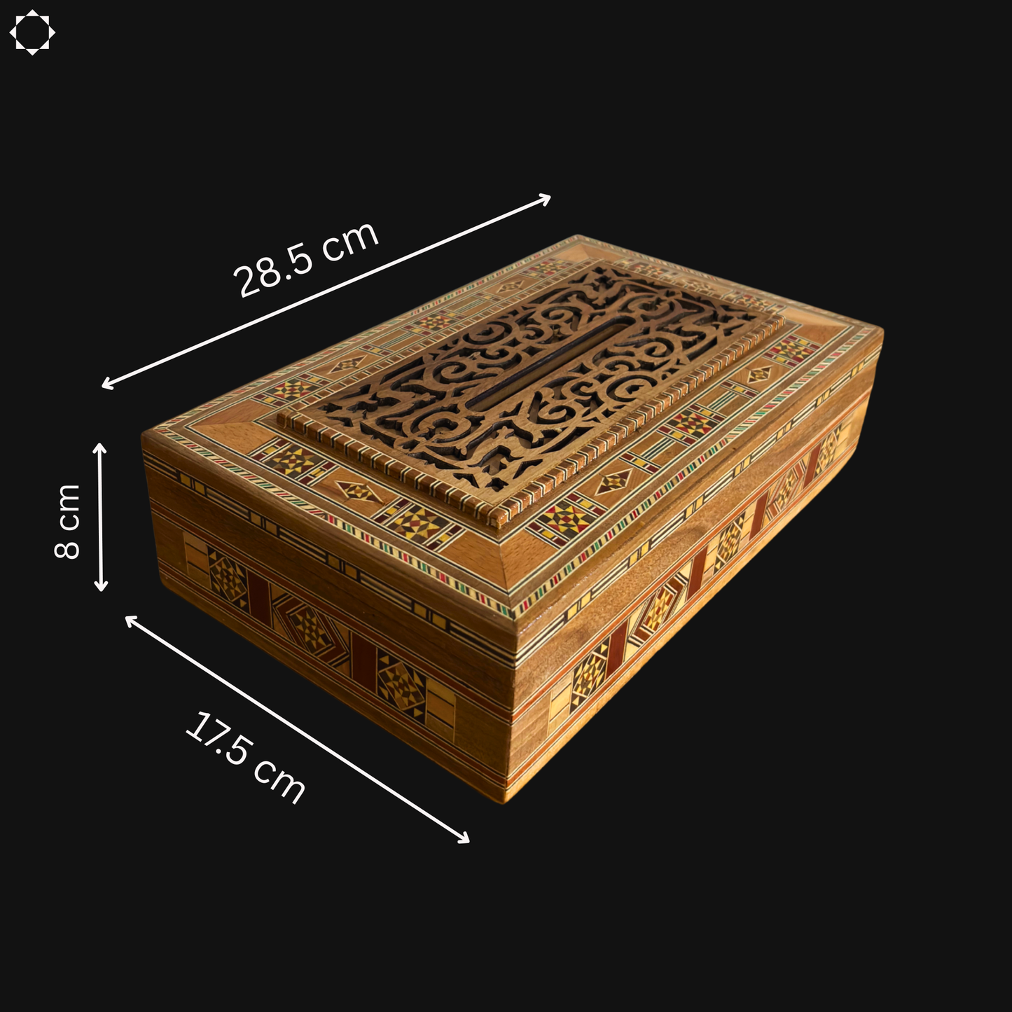 Caixa de Lenços Damasquina em Madeira Entalhada – Interior de Veludo Vermelho