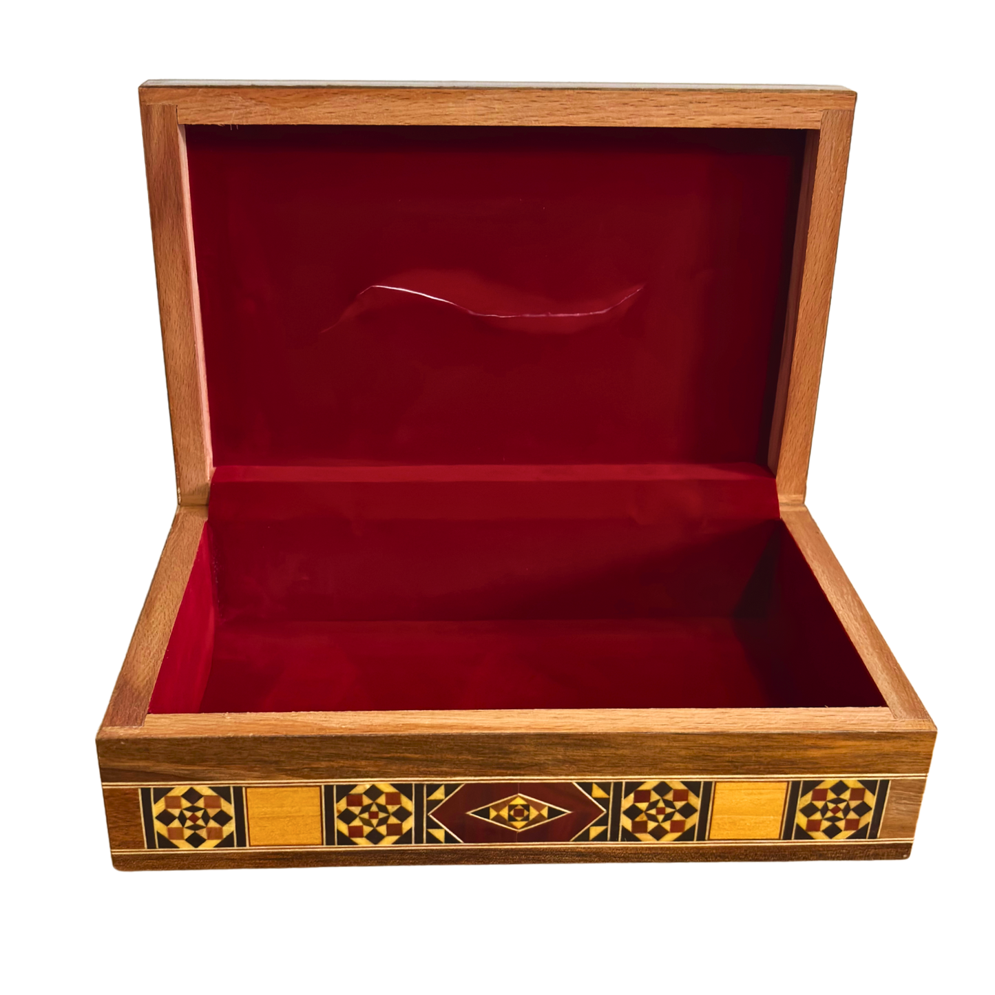 Elegante Damast-Mosaik Holz-Tissuebox – Perlmutt Intarsie & Samt Innenfutter