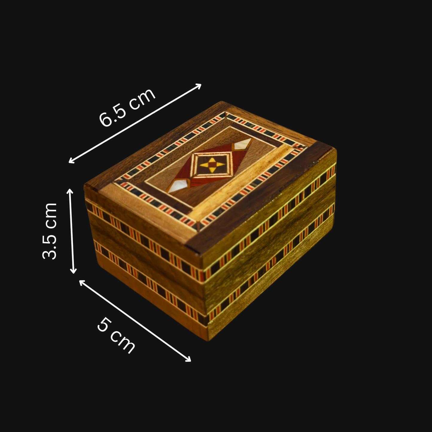 صندوق خاتم موزاييك دمشقي – حرفة يدوية وأناقة مخملية